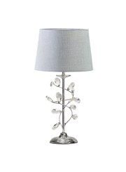 Crystal Glass Leaf Design Modern Chrome Table Lamp with Grey Linen Shade Crystal Glass Leaf Design Modern Chrome Table Lamp with Grey Linen Shade