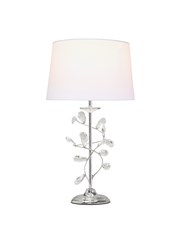 Crystal Glass Leaf Design Modern Chrome Table Lamp with Ivory Linen Shade Crystal Glass Leaf Design Modern Chrome Table Lamp with Ivory Linen Shade