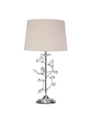 Crystal Glass Leaf Design Modern Chrome Table Lamp with Natural Linen Shade Crystal Glass Leaf Design Modern Chrome Table Lamp with Natural Linen Shade