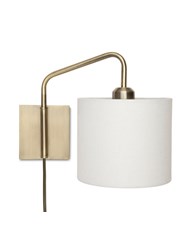 Stratton Antique Brass Swing Arm Plug In Wall Light with Natural Linen Shade Stratton Antique Brass Swing Arm Plug In Wall Light with Natural Linen Shade