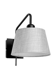 Stratton Matt Black Swing Arm Plug In Wall Light with Grey Linen Shade Stratton Matt Black Swing Arm Plug In Wall Light with Grey Linen Shade