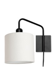 Stratton Matt Black Swing Arm Plug In Wall Light with Natural Linen Shade Stratton Matt Black Swing Arm Plug In Wall Light with Natural Linen Shade