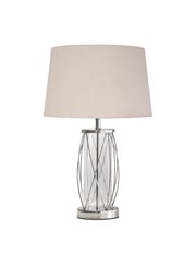 Ashleigh Silver Clear Glass Cylinder Lantern Table Lamp with Natural Linen Shade Ashleigh Silver Clear Glass Cylinder Lantern Table Lamp with Natural Linen Shade