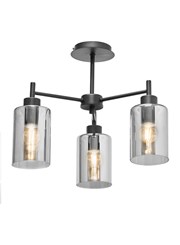 Menari Matt Black 3 Light Ceiling Light with Smoked Glass Shades Menari Matt Black 3 Light Ceiling Light with Smoked Glass Shades