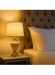 Hepburn Large Cream Marble Effect Table Lamp w/Cream Pleat Shade - Cream & Gold