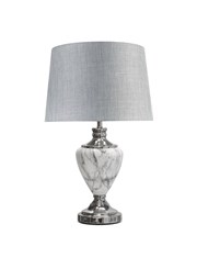 Hepburn Large Grey Marble Effect Table Lamp with Grey Shade - Grey & Silver