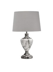 Hepburn Large Grey Marble Effect Table Lamp with Grey Silver Lined Shade - Grey