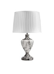 Hepburn Large Grey Marble Table Lamp with Ivory Pleat Shade - Grey & Silver