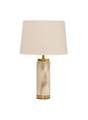 Cylinder Cream Marble Effect Table Lamp with White Gold Lined Shade Cylinder Cream Marble Effect Table Lamp with White Gold Lined Shade