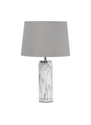 Cylinder Grey Marble Effect Table Lamp with Grey Silver Lined Shade Cylinder Grey Marble Effect Table Lamp with Grey Silver Lined Shade