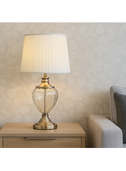 Hepburn Large Amber Glass Antique Brass Table Lamp with Cream Pleat Shade