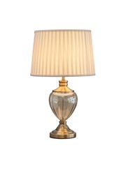 Hepburn Large Amber Glass Antique Brass Table Lamp with Cream Pleat Shade