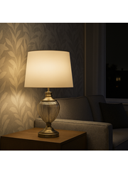 Hepburn Large Amber Glass Antique Brass Table Lamp with Ivory Gold Linen Shade