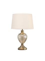Hepburn Large Amber Glass Antique Brass Table Lamp with Ivory Gold Linen Shade