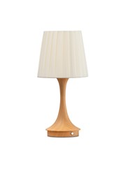 Light Wood Effect Rechargeable Table Lamp with Cream Pleat Shade Light Wood Effect Rechargeable Table Lamp with Cream Pleat Shade