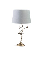 Leaf Antique Brass Table with Grey Linen Shade Leaf Antique Brass Table with Grey Linen Shade