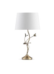 Lead Antique Brass Table Lamp with Ivory Linen Shade Lead Antique Brass Table Lamp with Ivory Linen Shade