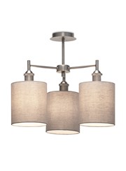 Echo Modern  3 Light Pewter Ceiling Light with Grey Linen Shades Echo Modern  3 Light Pewter Ceiling Light with Grey Linen Shades