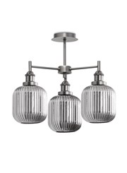 Echo 3 Light Pewter and Smoked Ribbed Glass Echo 3 Light Pewter and Smoked Ribbed Glass