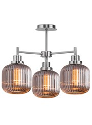 Silver Corsica 3 Light with Ribbed Smoked Glass Silver Corsica 3 Light with Ribbed Smoked Glass