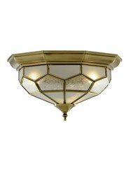 Searchlight Flush Ceiling Light - Antique Brass - Leaded Frosted Glass Searchlight Flush Ceiling Light - Antique Brass - Leaded Frosted Glass