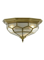 Searchlight Flush Ceiling Light - Antique Brass - Leaded Frosted Glass