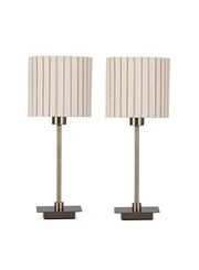 (Pair)Darwen Square Stick Antique Brass Table Lamp with Natural Hard Pleat Shade (Pair)Darwen Square Stick Antique Brass Table Lamp with Natural Hard Pleat Shade
