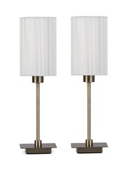 (Pair) Darwen Square Stick Antique Brass with Ivory String Shade (Pair) Darwen Square Stick Antique Brass with Ivory String Shade