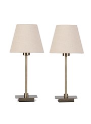 (Pair) Darwen Square Stick Antique Brass with Natural Linen Shade (Pair) Darwen Square Stick Antique Brass with Natural Linen Shade