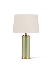 Cylinder Frosted Sage Green / Gold Effect Table Lamp with Ivory Gold Lined Shade