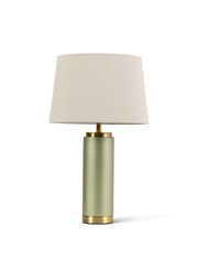 Cylinder Frosted Sage Green / Gold Effect Table Lamp with Natural Shade