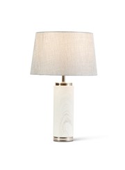Cylinder Ash Grey Wood Print/Silver Table Lamp with Ivory Pleat Shade