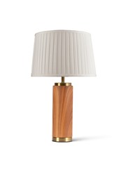 Cylinder Wood Effect Print/Gold Table Lamp with Cream Pleat Shade