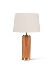 Cylinder Wood Effect Print/Gold Table Lamp with Ivory Gold Lined Shade