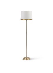Stockholm Antique Brass Floor Lamp with Gold Linen Shade