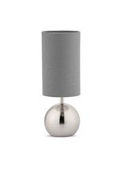 Small Silver Brush Metal Touch Table Lamp with Grey Shade Small Silver Brush Metal Touch Table Lamp with Grey Shade