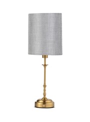 Florence Rechargeable Antique Brass Table Lamp with Grey Linen Shade Florence Rechargeable Antique Brass Table Lamp with Grey Linen Shade
