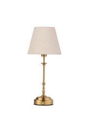 Florence Rechargeable Antique Brass Table Lamp with Natural Linen Shade