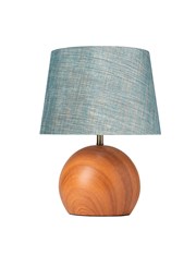Canon Ball Walnut Print Table Lamp with Blue Gold Shade