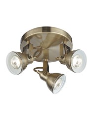Searchlight Focus Industrial Ceiling 3 Spotlight - Antique Brass - Round Searchlight Focus Industrial Ceiling 3 Spotlight - Antique Brass - Round