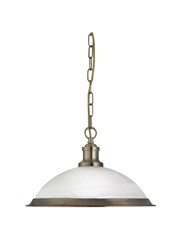 Searchlight Bistro Industrial Pendant - Antique Brass - Marble Glass Shade Searchlight Bistro Industrial Pendant - Antique Brass - Marble Glass Shade