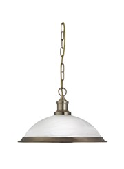 Searchlight Bistro Industrial Pendant - Antique Brass - Marble Glass Shade