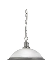 Searchlight Bistro Industrial Pendant - Satin Silver - Marble Glass Shade Searchlight Bistro Industrial Pendant - Satin Silver - Marble Glass Shade