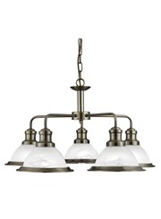 Searchlight Bistro 5 Light Industrial Ceiling Pendant - Antique Brass Searchlight Bistro 5 Light Industrial Ceiling Pendant - Antique Brass