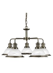 Searchlight Bistro 5 Light Industrial Ceiling Pendant - Antique Brass