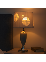 Malham Large Table Lamp with Lacy Bloom Stencil Shade - Modern Grey & Silver