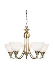 Endon Alton Pendant Light Fitting - Antique Brass & Frosted Glass - 5 Light