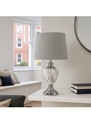 Hepburn Large Grey Marble Effect Table Lamp with Grey Silver Lined Shade - Grey