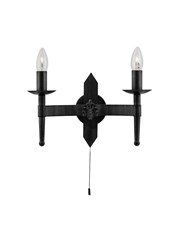 Searchlight Cartwheel Twin Wall Light - Matt Black Wrought Iron Effect Searchlight Cartwheel Twin Wall Light - Matt Black Wrought Iron Effect