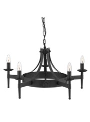 Searchlight Cartwheel 5 Light Pendant - Matt Black Wrought Iron Effect Searchlight Cartwheel 5 Light Pendant - Matt Black Wrought Iron Effect